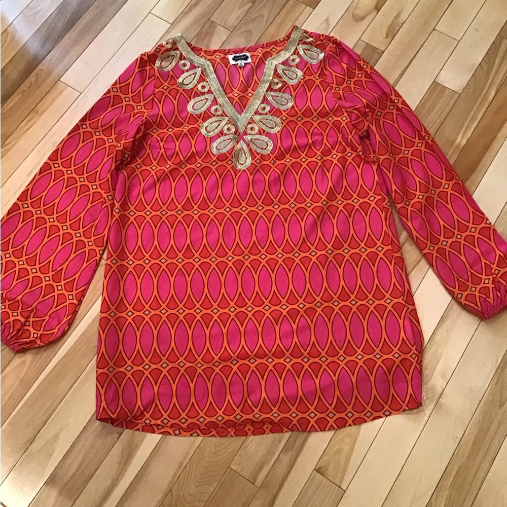 Mudpie Women’s Vibrant Pink and Orange Tunic Beach Cover Up